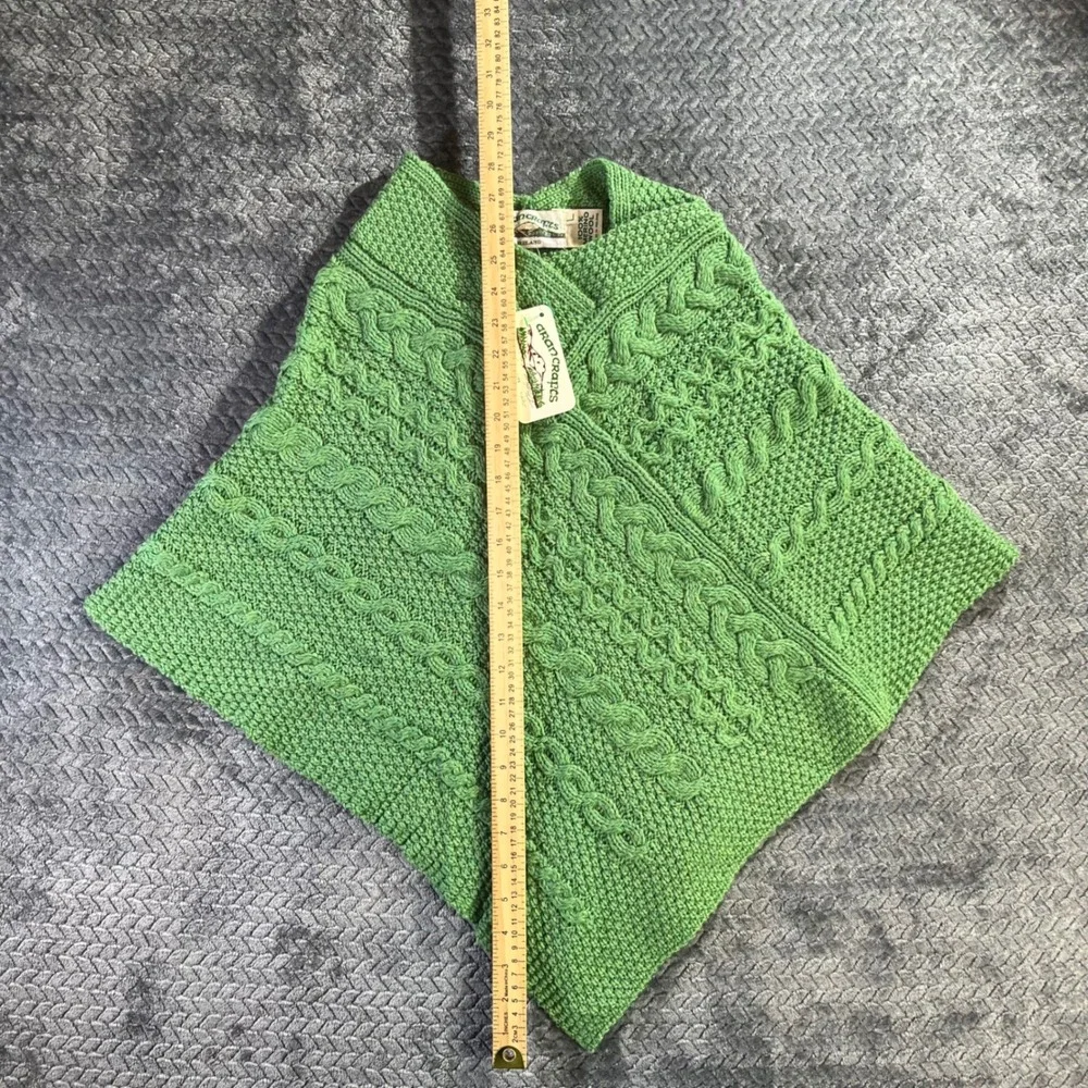 NWT Aran Crafts Kids Green Marl Merino Wool Poncho L Made in Ireland Cable Knit‎